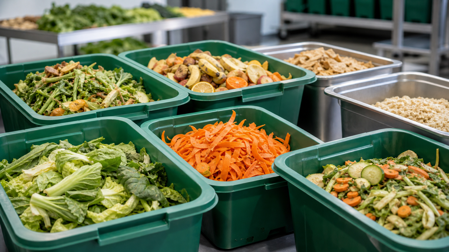 Source-separated vegetable and food-processing residues in controlled feedstock bins