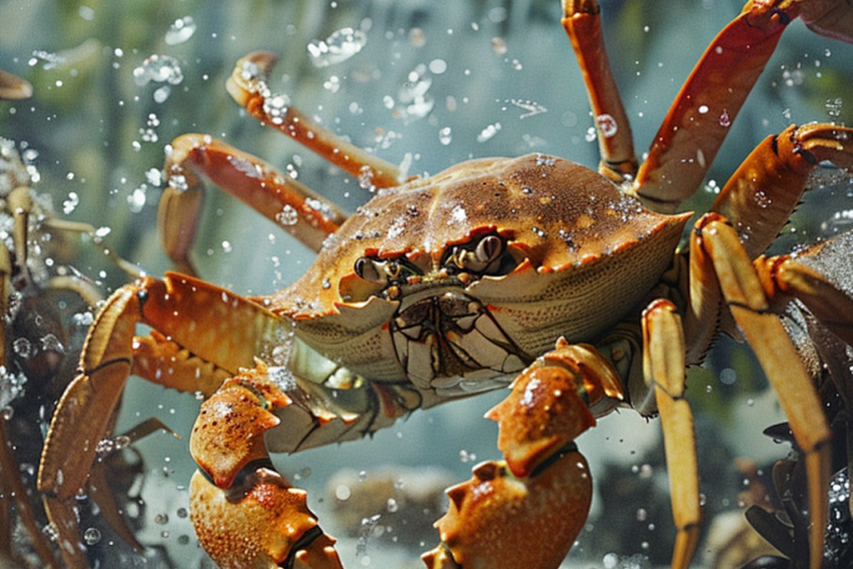 Aquatic crab under water